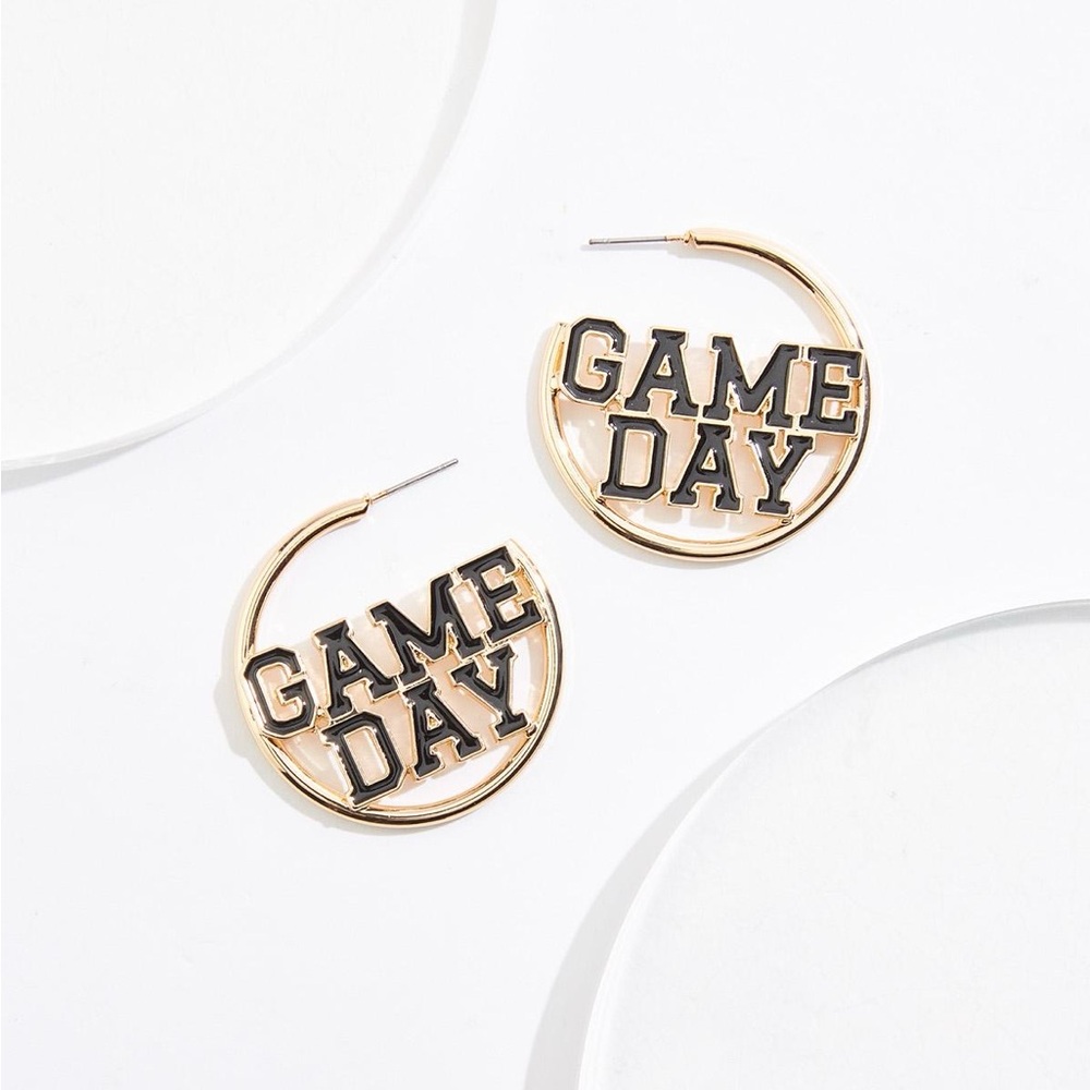 🌟4x Host Pick🌟Gold & Black Game Day Hoop Earrings